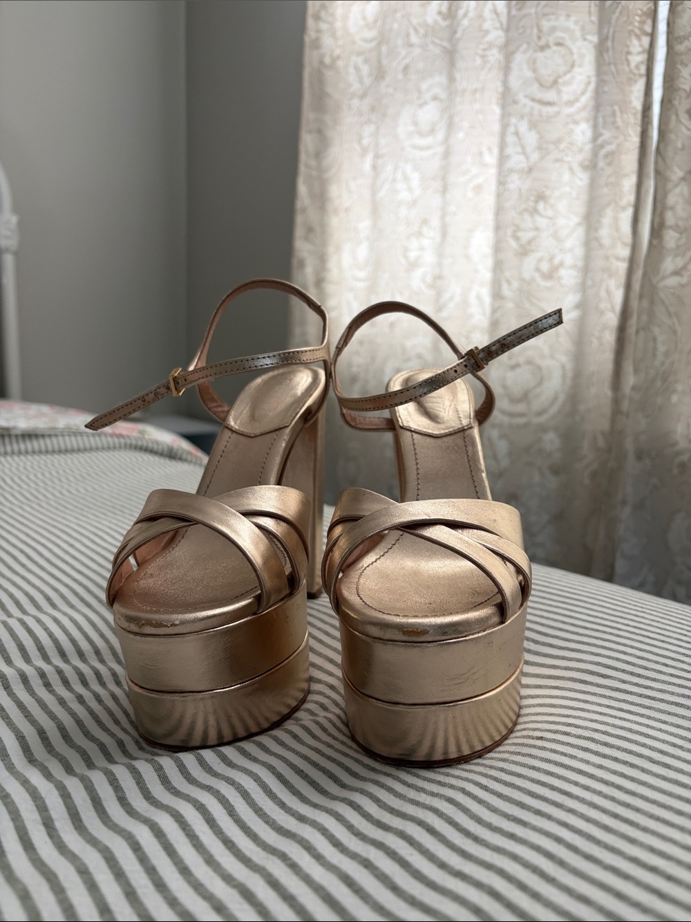 SCHUTZ Rose Gold Platform Sandals with Ankle Strap
